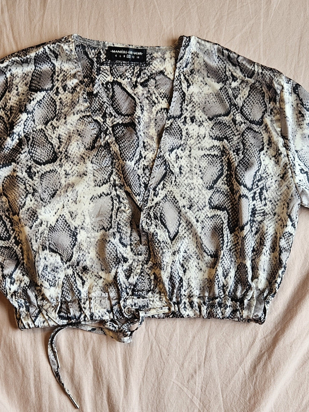 Maniere De Voir Snake Print Crop Top in Black and Cream